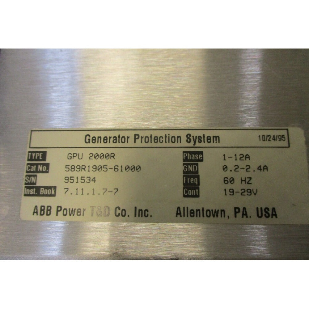 Brand new and original ABB GPU2000R Generator Protection System